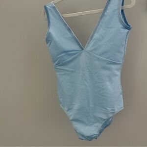 Light Blue Bullet Point V-Neck Leotard - Small